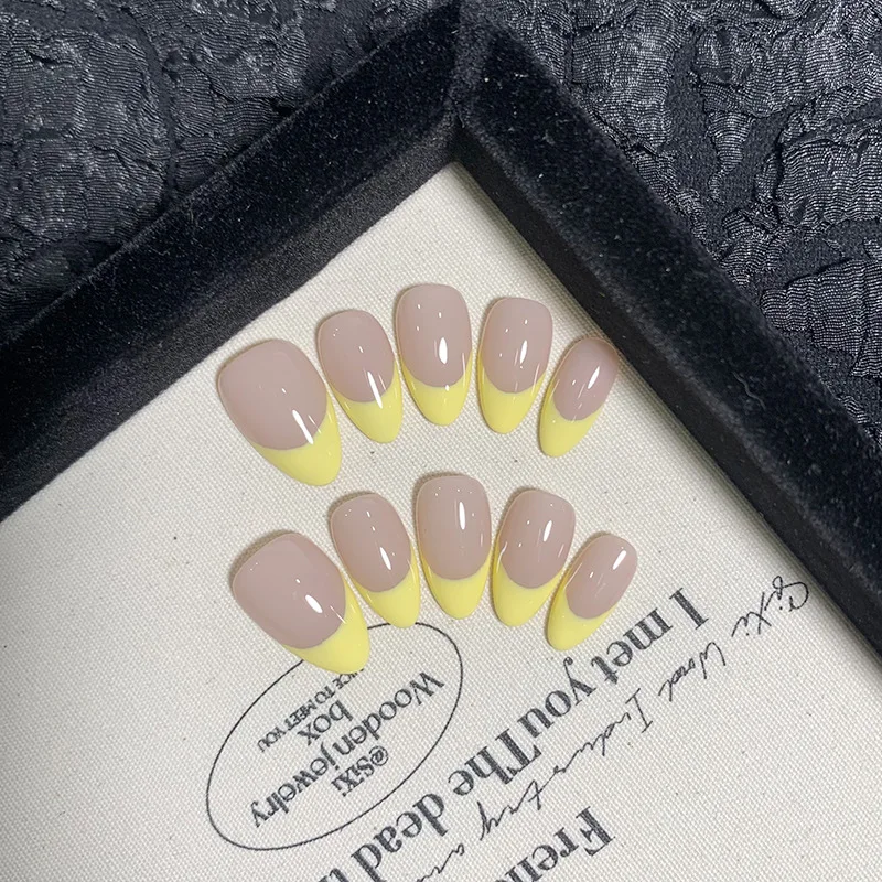 

10pcs Handmade Almond Press On Nails Simple Nude Color Design French Reusable Fake Nails Wearable Nails Art Tips for Girls