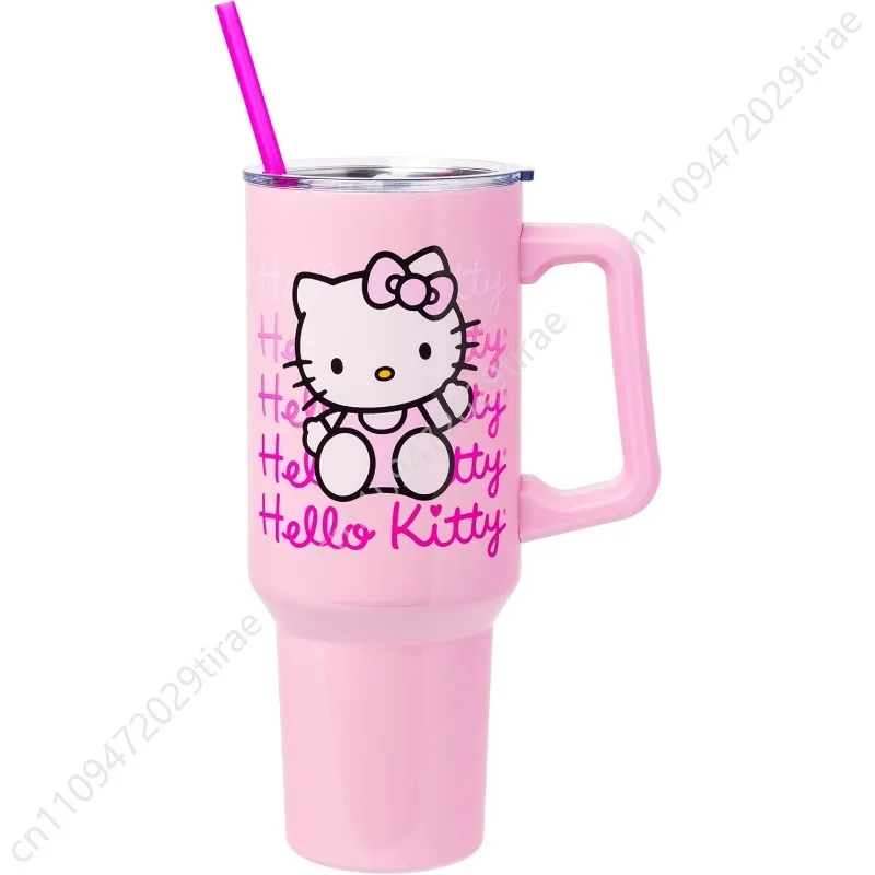 

Silver Buffalo Sanrio Hello Kitty Waving Double Walled Stainless Steel Tumbler with Handle and Straw, Fits in Standard Cup Holde