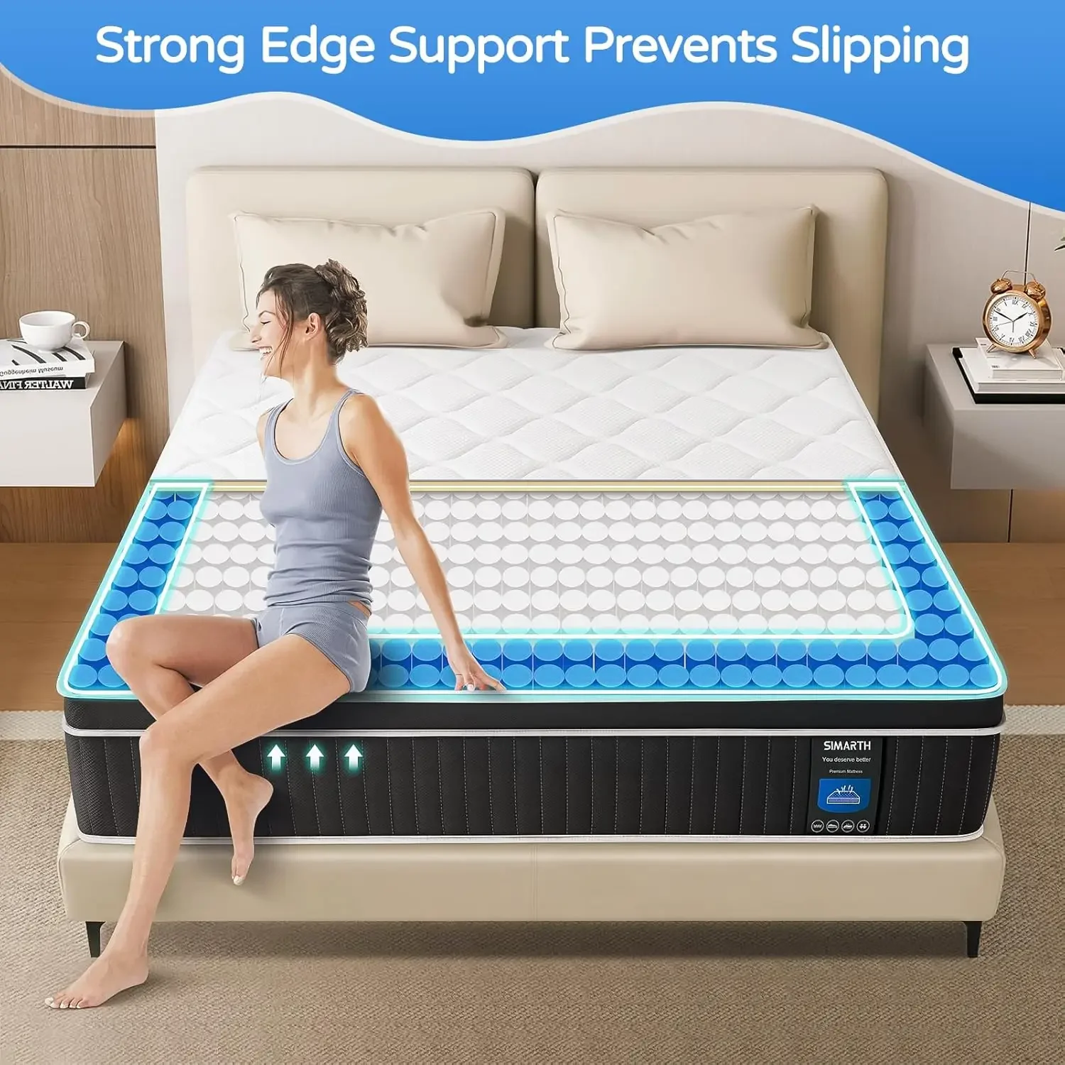 Matelas Hybride King en Mousse à Mémoire de Forme, 12 Pouces, Ressorts Pochés dans une Boîte pour les Instituts de Pression et le Sommeil Soutien