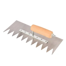 Espátula de yeso dentada con mango de madera, hoja de acero inoxidable, herramienta dentada para azulejos, espátula para construcción y hormigón