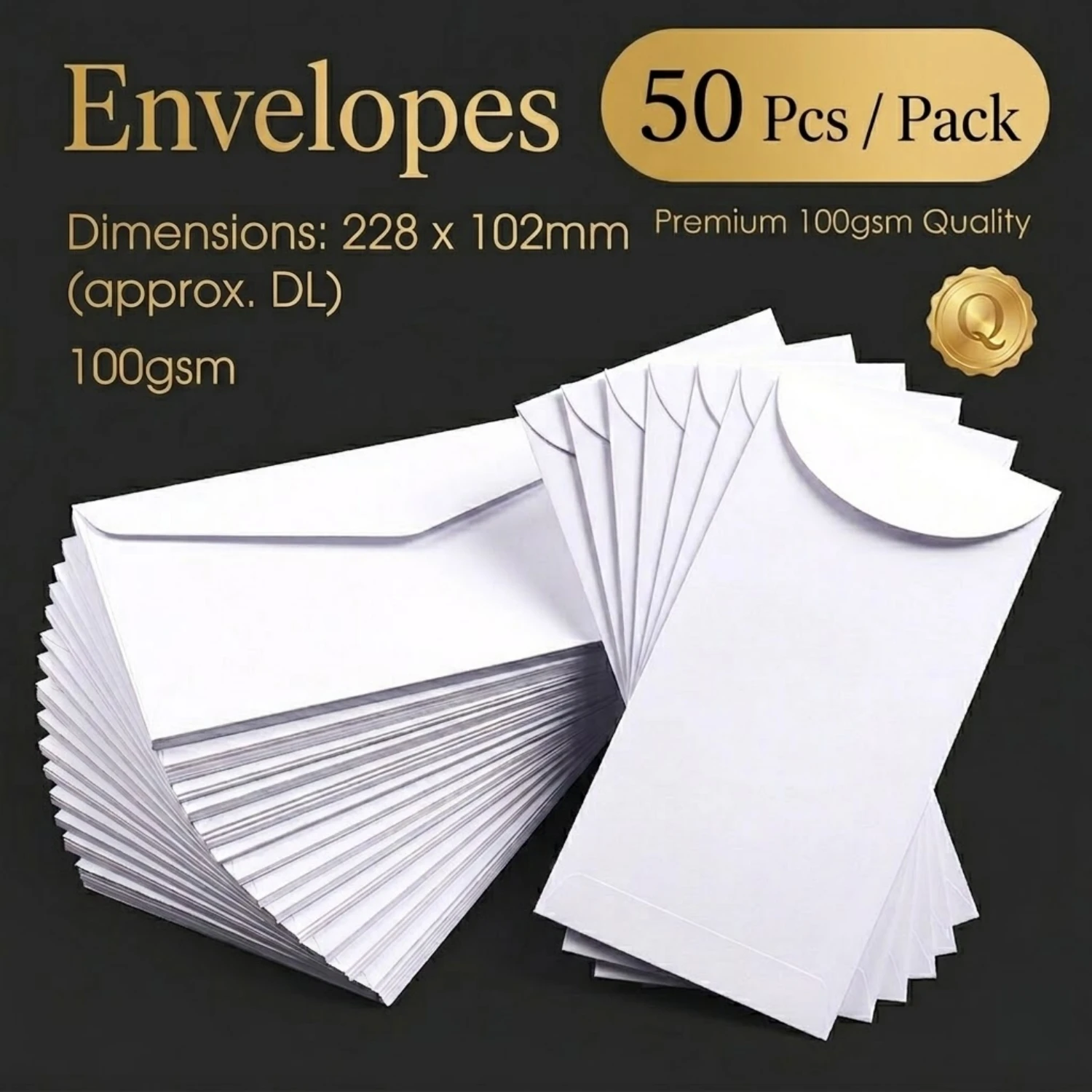 50Pcs DL White Envelopes 230x103mm Heavyweight 100gsm Plain Blank Wedding Invitations Business Letter Office Greeting Card Pack