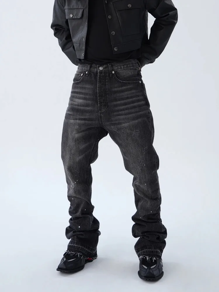 2025 الأمريكية الرجعية Y2K الشارع الشهير غسلها الأسود سليم متوهج الجينز السراويل للرجال الملابس الفاخرة القطن السراويل الطويلة Ropa Hombre #3