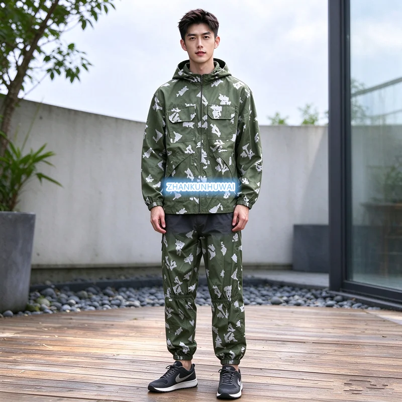 Russian Yellow Flower Camo Tactical Suit Men's White Camo Coveralls Multi-pocket Outdoor Training Work Set