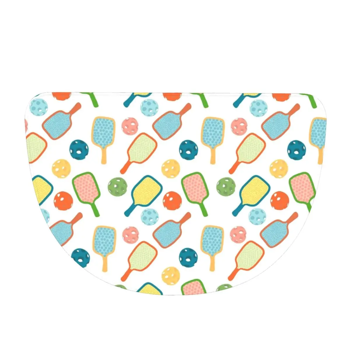 Sunny Pickleball Pattern Soft Flannel Half Round Doormat Non Slip Bathroom Mat Absorbent Floor Carpet for Living Room