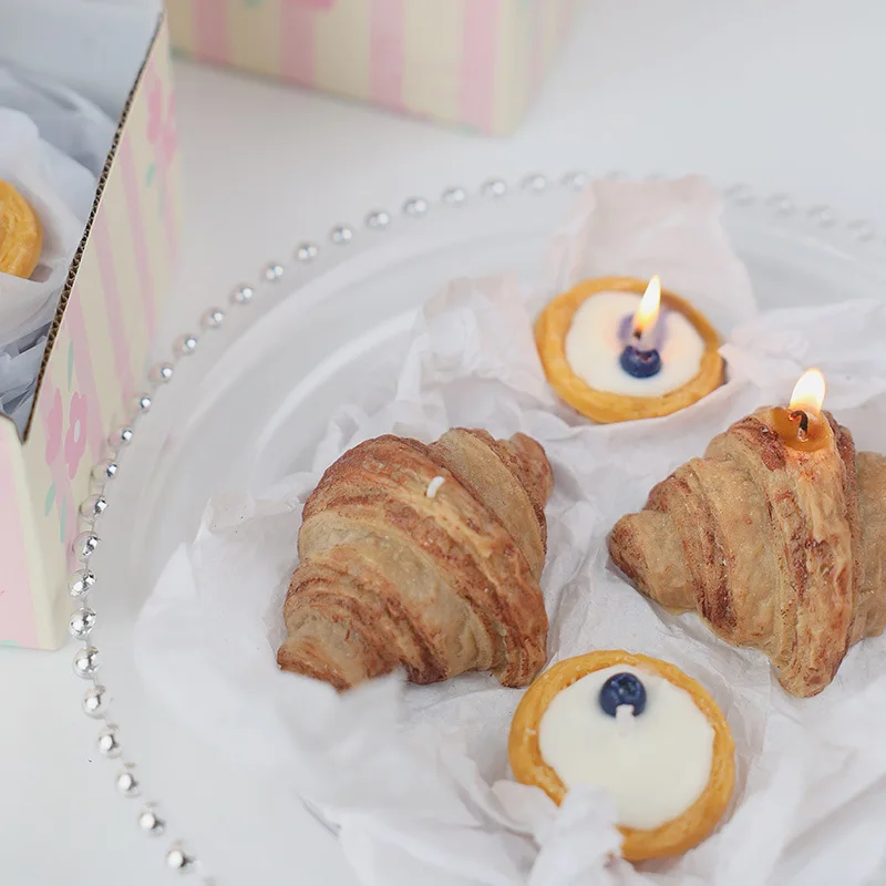3D Egg Tart Croissant Shape Silicone Candle Molds DIY Scented Gypsum Soap Resin Crafts Mold Handmade Mochi Squishy Toy Mpuld