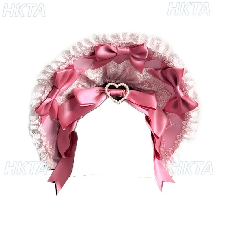 Zoete schattige Lolita handgemaakte productie kant boog parel roze hoofdbanden BNT hoed Kawaii cosplay accessoires haarspeldjes hoofddeksel vrouwen