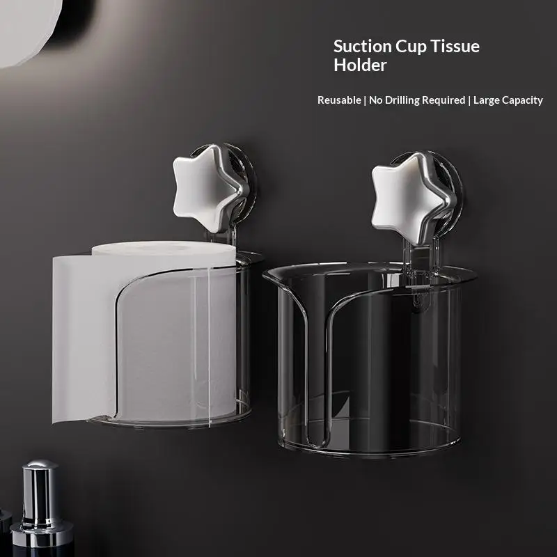 Transparent Suction Cup Tissue Holder Cute Star Design No Drilling Large Capacity For Bathroom And Kitchen Use