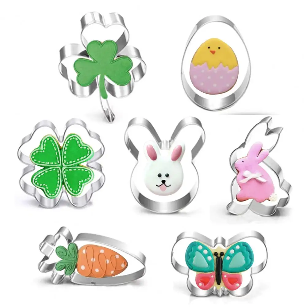 

Easter Baking Supplies Easter Cookie Cutter Set Bunny Egg Carrot Flower Shamrock Shapes Stainless Steel Biscuit Mold for Kitchen