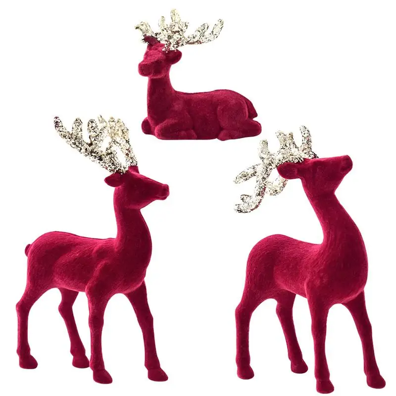 

Christmas Reindeer Decor Holiday Decor Elk Figurine 3 Pieces Retro Reindeer Christmas Party Reindeer Centerpiece Festive