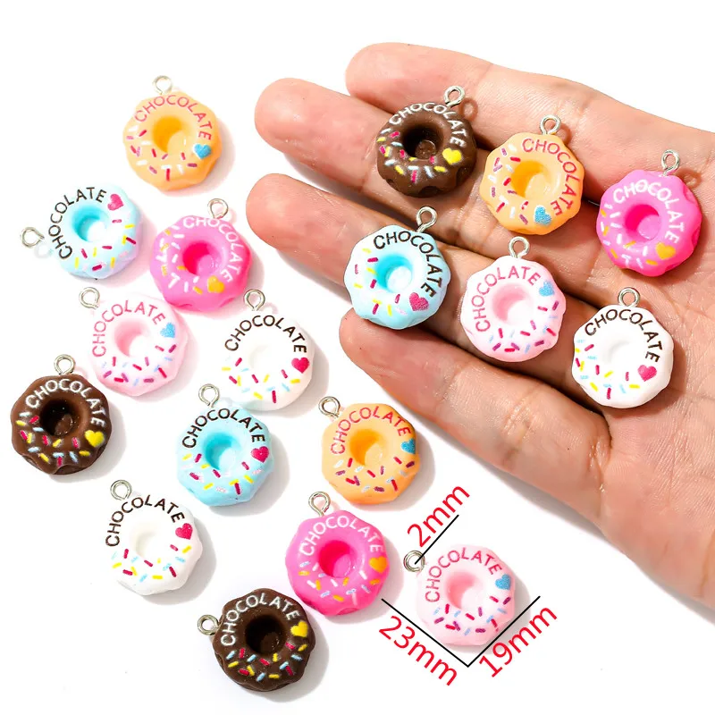 10pcs 6 colors Cute Doughnut Resin Charms For Earring Bracelet Keychain Pendant Accessory Phone Case Filler Jewelry Make W232