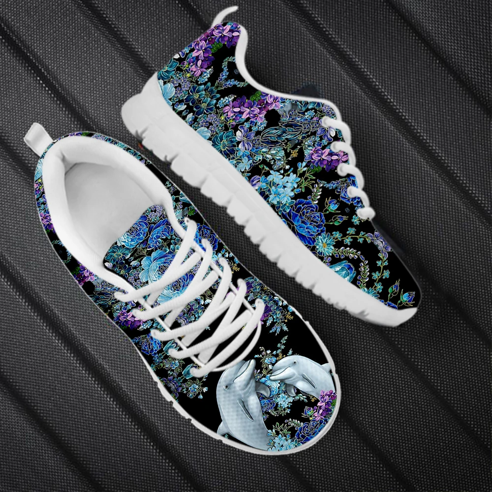 INSTANTARTS Winter Autumn Warm Sneakers Mandala Dolphin Floral Pattern Flat Shoes for Women Lightweight Dirty Resistant Footwear