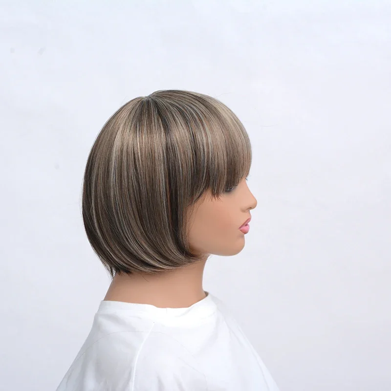 غريب الأطوار W الاصطناعية المرأة مختلط شقراء براون قصيرة الباروكات الطبيعية قصيرة مستقيم بوب تصفيفة الشعر #1