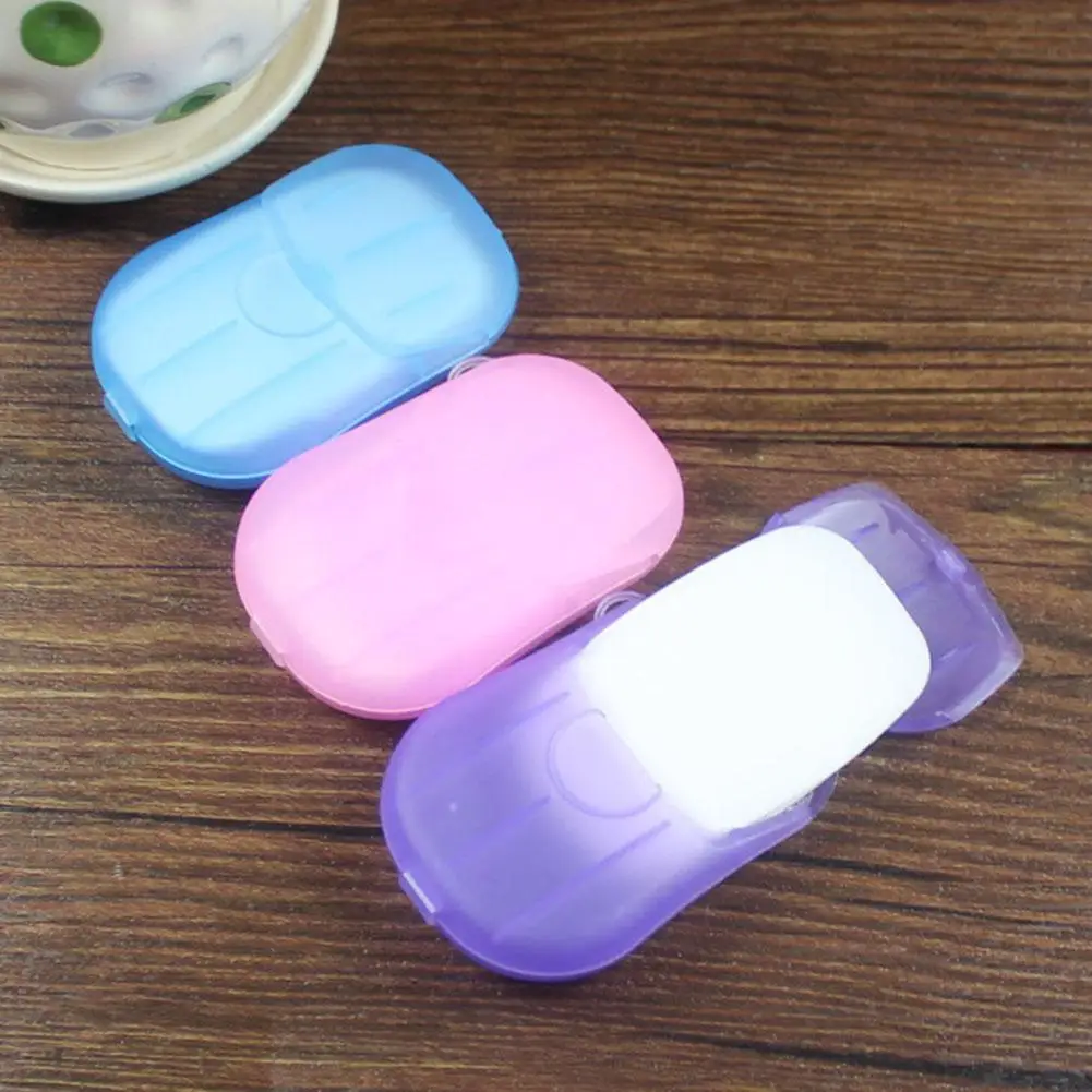 20Pcs Disposable Travel Soap Paper Sheets Skin Friendly Mini Paper Soap Sheets Portable Soap Slice with Box for Hand Washing