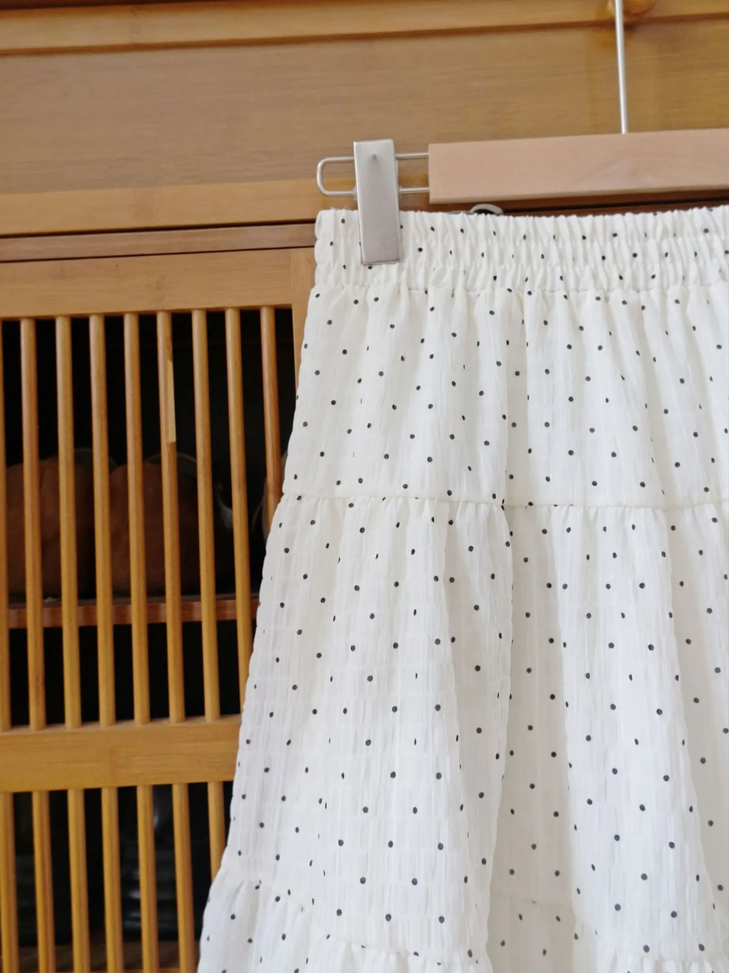 Summer New Polka Dot Texture Women's Skirt Fluffy Tulle Half-length Skirt with Wood Grain  High Waist A-line Skirt