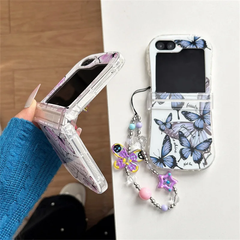 

Black Pink Butterfly Phone Case For Samsung Galaxy Z Flip 7 6 5 4 Protective Back Cover For ZFlip5 ZFlip6 ZFlip7 Case Shell