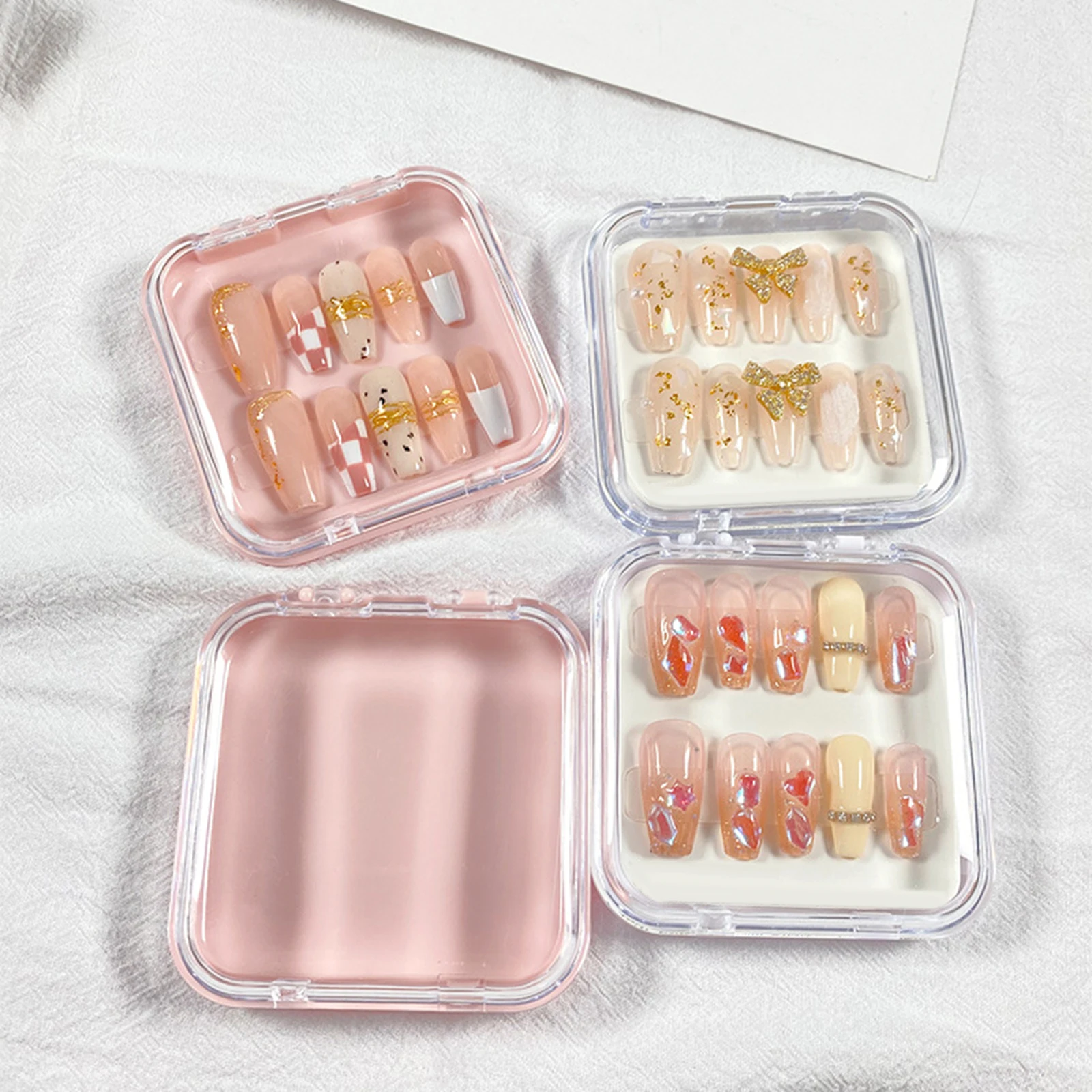 10pcs Fake Nails Storage Box White Black Transparent Plastic Case Flip Square Small Jewelry Display Packaging Wholesale