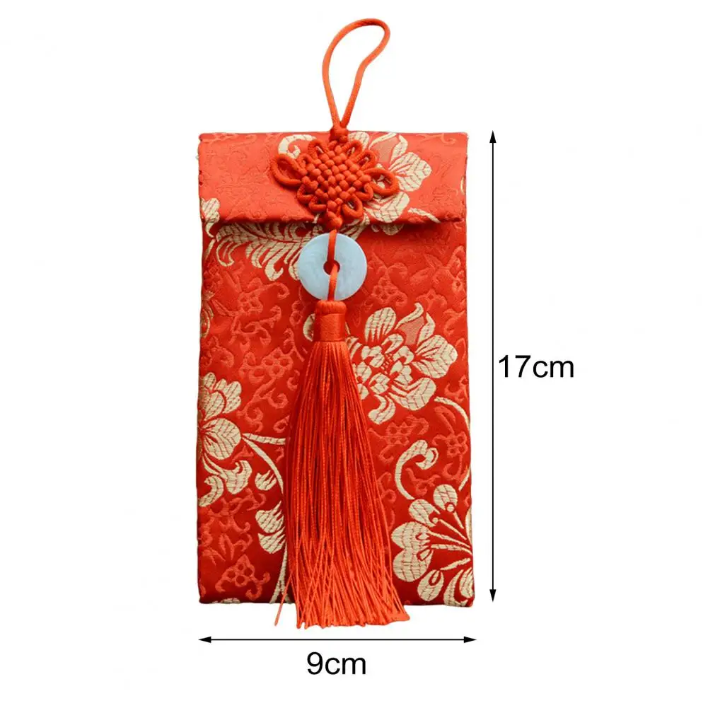 Envelope vermelho de seda falsa com fivela de nó chinês, envelope para casamento chinês, festival da primavera