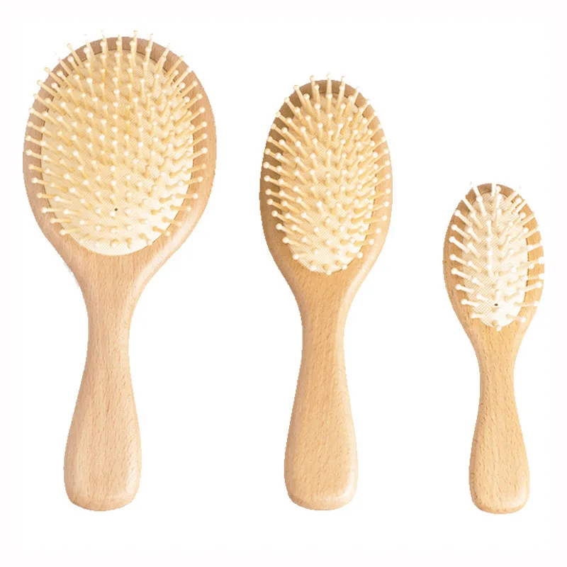 

1pc Beech Wood Oval Women Men Adult Children Professional Home Travel Paddle Hair Brush Comb