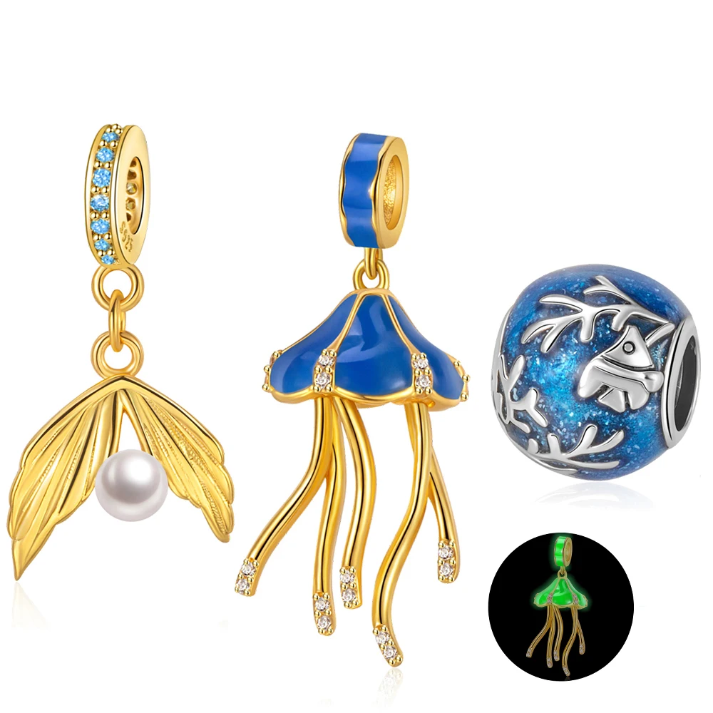 

Ocean Series Glow-in-the-dark Jellyfish Pendant Mermaid Tail Charms Bead Fit Pan Bracelet & Necklace DIY Jewelry Original Design