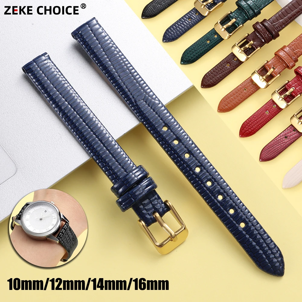 

10mm 12mm 14mm 16mm Lizard Texture Leather Watchbands Pin Buckle Watch Strap for Women and Man Soft Replacement Wristwatch Band