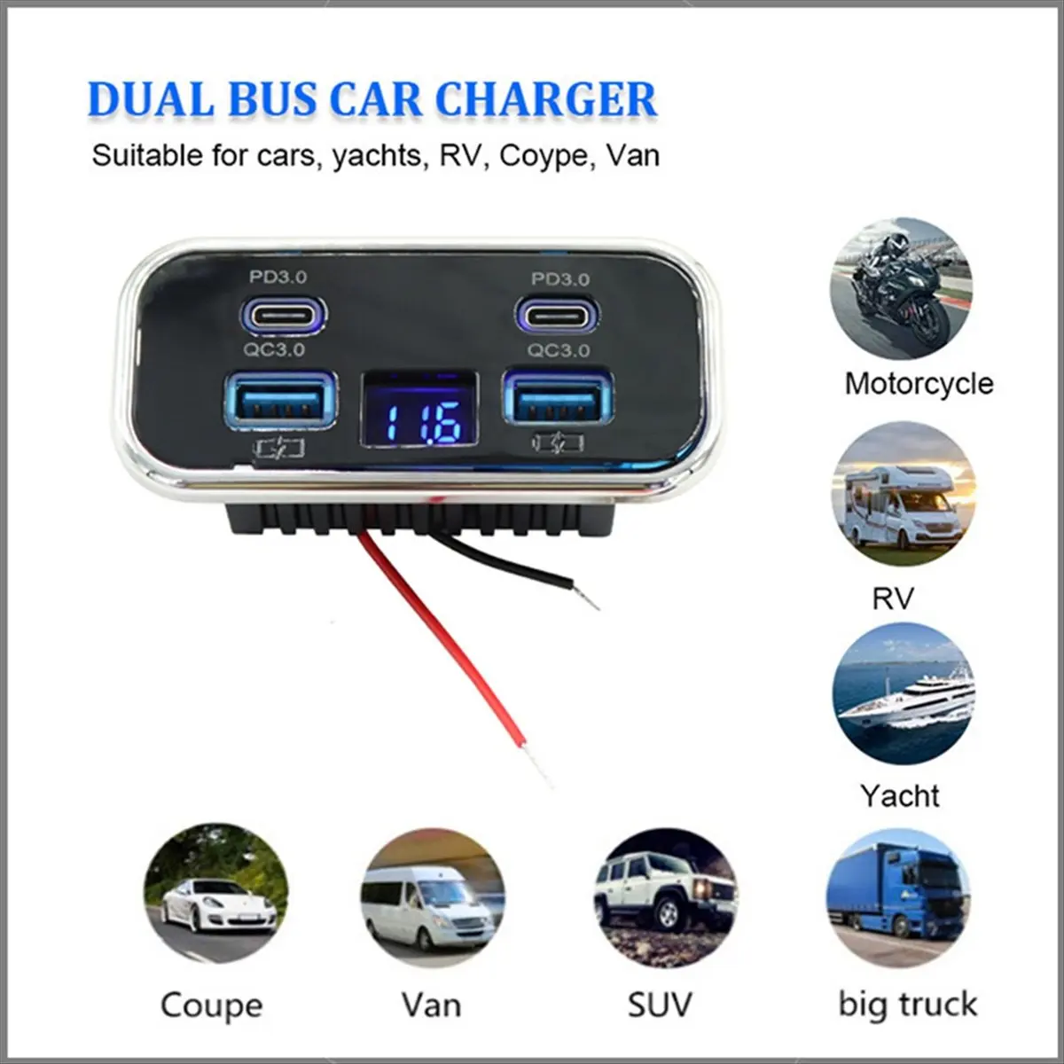 

Четырехпортовая USB-розетка 12 В, панель RV, двойной PD3.0, 20 Вт и QC3.018 Вт, автомобильное зарядное устройство с USB-портом и вольтметром для автобуса, грузовика, морского пехотинца