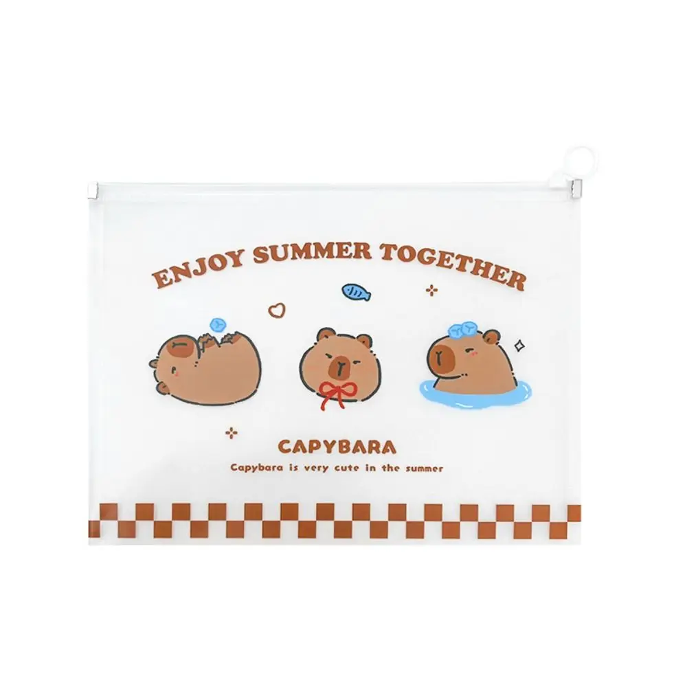 4 STKS A4 Capybara Transparante Bestandstas met grote capaciteit Waterdichte Rits Studenten Informatietas Draagbare Loop Pull