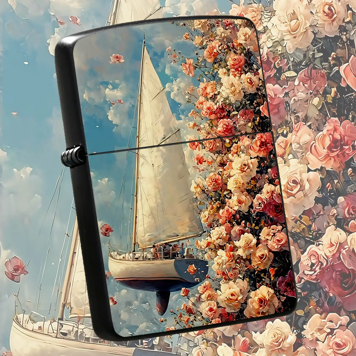 Dreamy Rose Sailing Themed Portable Lighter, Exquisite Artistic Painting Pattern Design, Romantic Aesthetic Decorative Item, Ideal Unique Gift For Friends And Family, Suitable For Daily Use, Party, Travel And All Kinds A Humorous And Intere