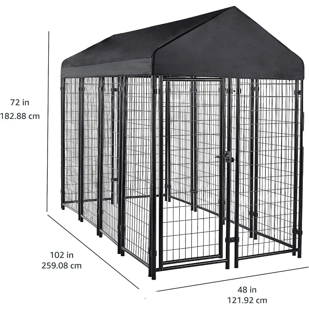 Pet Dog Large Welded Rectangular Outdoor Secure Wire Crate Kennel for Cat Black 102 X 48 X 72 Inches Freight Free Fence