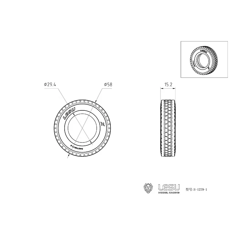 LESU 1/14 Small Truck Tire S-1279 Diameter 58mm Tires High Quality Rubber Tyres Suitable For Semi-trailer Truck RC Toy Truck