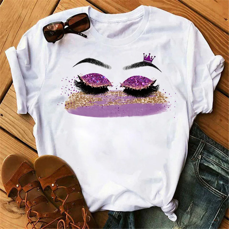 

Eyes Eyelashes Colorful Print Women T Shirt Short Sleeve O Neck Loose Women Tshirt Ladies Tee Shirt Tops Clothes Camisetas Mujer