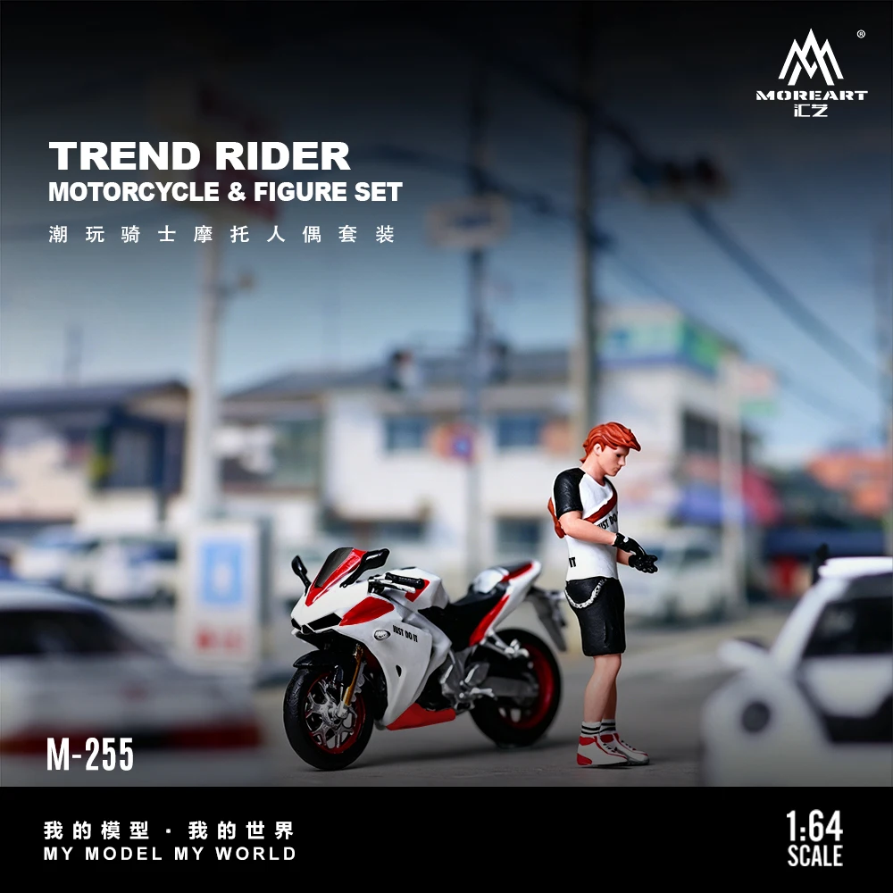*Pre-Order*MoreArt 1:64 Trendy Knight Motorbike Figure Set Resin Model Realistic Mini Figurine Diorama Layout Accessory