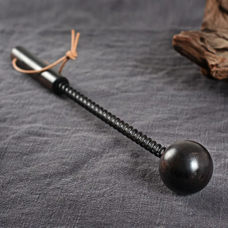 

36Cm Acupoint Tapping Massage Hammer Stick Body Stress Relief Retractable Spring Handle Sandalwood Ball For Neck Leg Relaxation