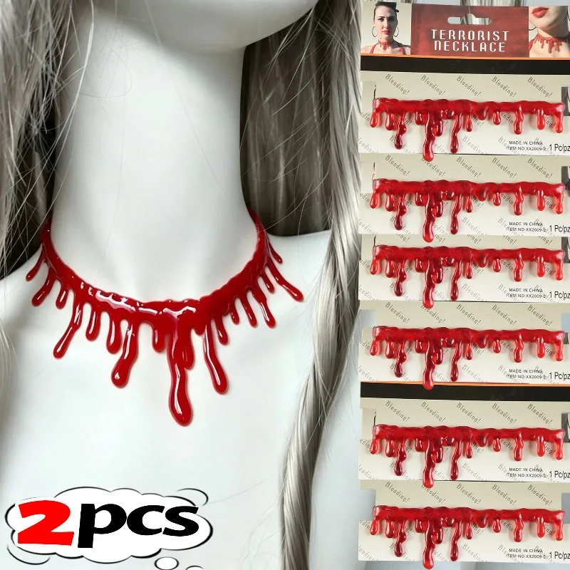 Halloween Dripping Blood Necklace Horror Vampire  Bloody Choker For Halloween Decoration Cosplay Costume Party Accessories
