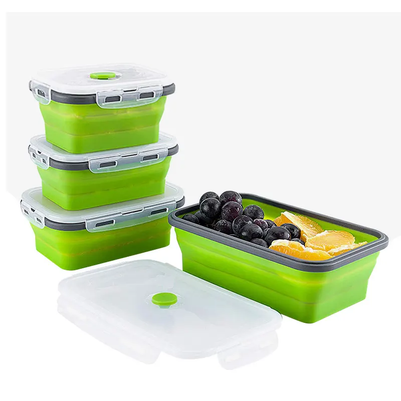 1/4 Stück zusammenklappbarer Silikon-Vorratsbehälter für Lebensmittel, stapelbar, platzsparend, Lunchbox, mikrowellengeeignet, faltbar, Küchenzubehör