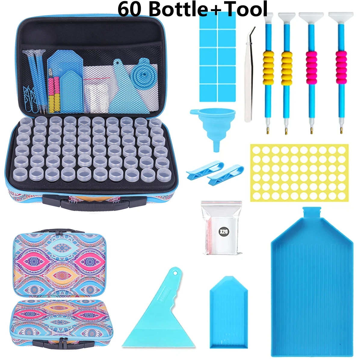 

Контейнер для хранения алмазной мозаики на 60 ячеек с аксессуарами и инструментами, портативные коробки для хранения бисера, сумка для алмазной живописи с синей мандалой