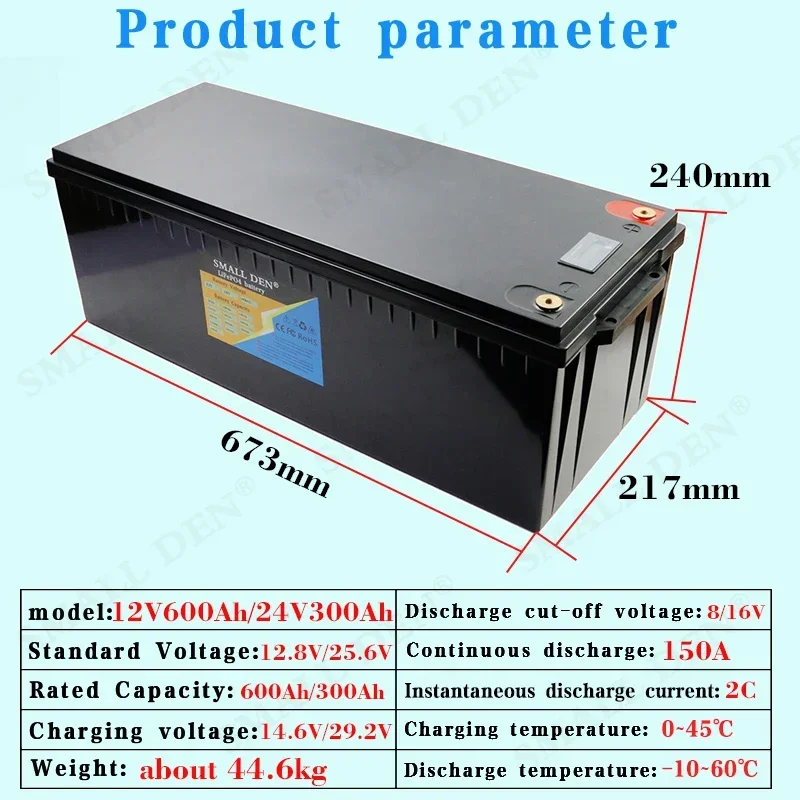 New 12V 600Ah 24V 300Ah LiFePO4 Battery Pack Built-in BMS For 12.8V 25.6V E-Boat EV RV forklift inverter golf cart Solar Campers