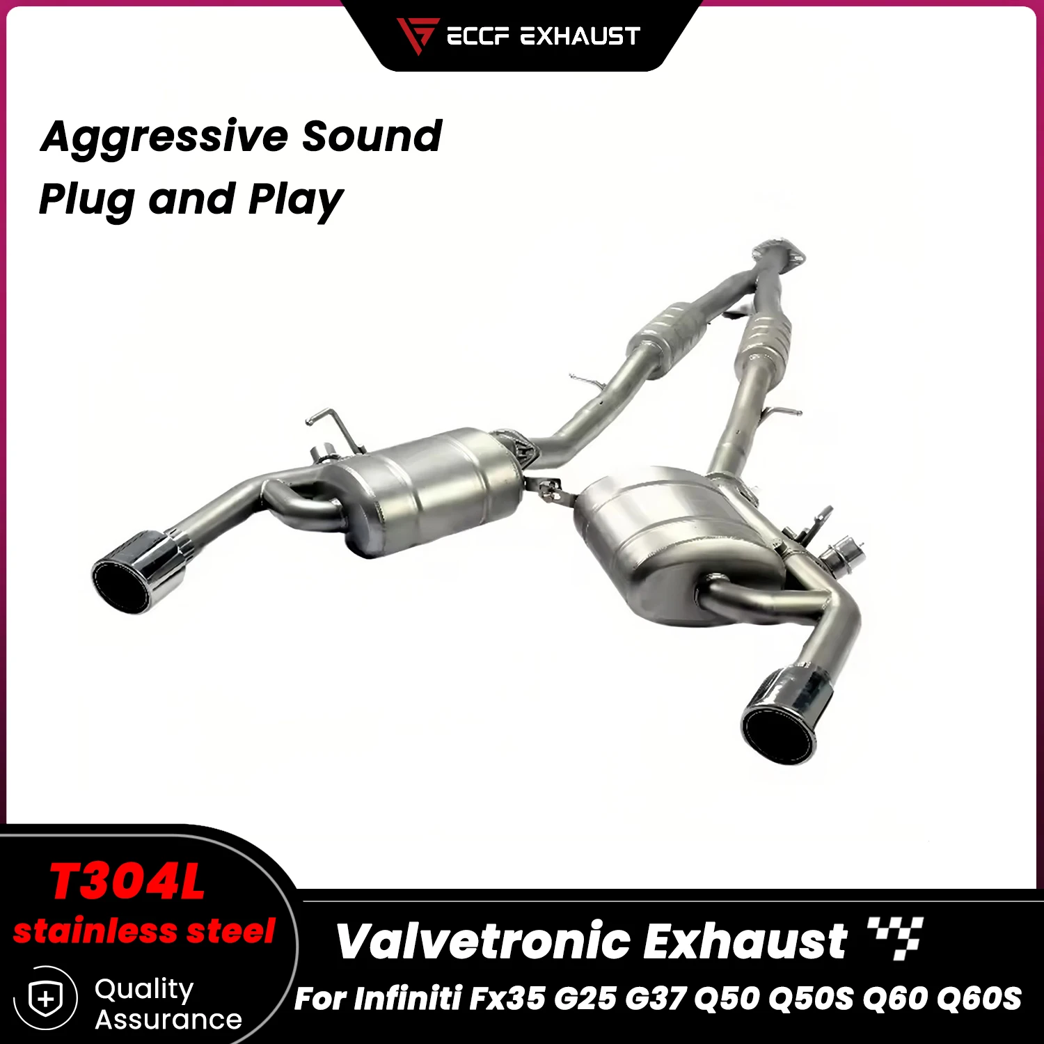 

Sporty Pneumatic Valve Catback Exhaust for Infiniti Fx35 G25 G37 Q50 Q50S Q60 Q60S Freely Adjustable Sound Control