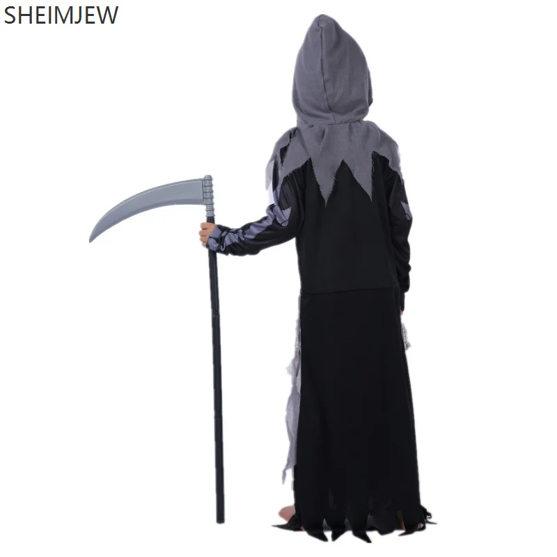 Costume de mort crâne pour filles, Costume d'horreur pour enfants, ensemble de luxe d'halloween, robe de faucheuse à chaîne, robe de sorcière de fête de carnaval, 2025