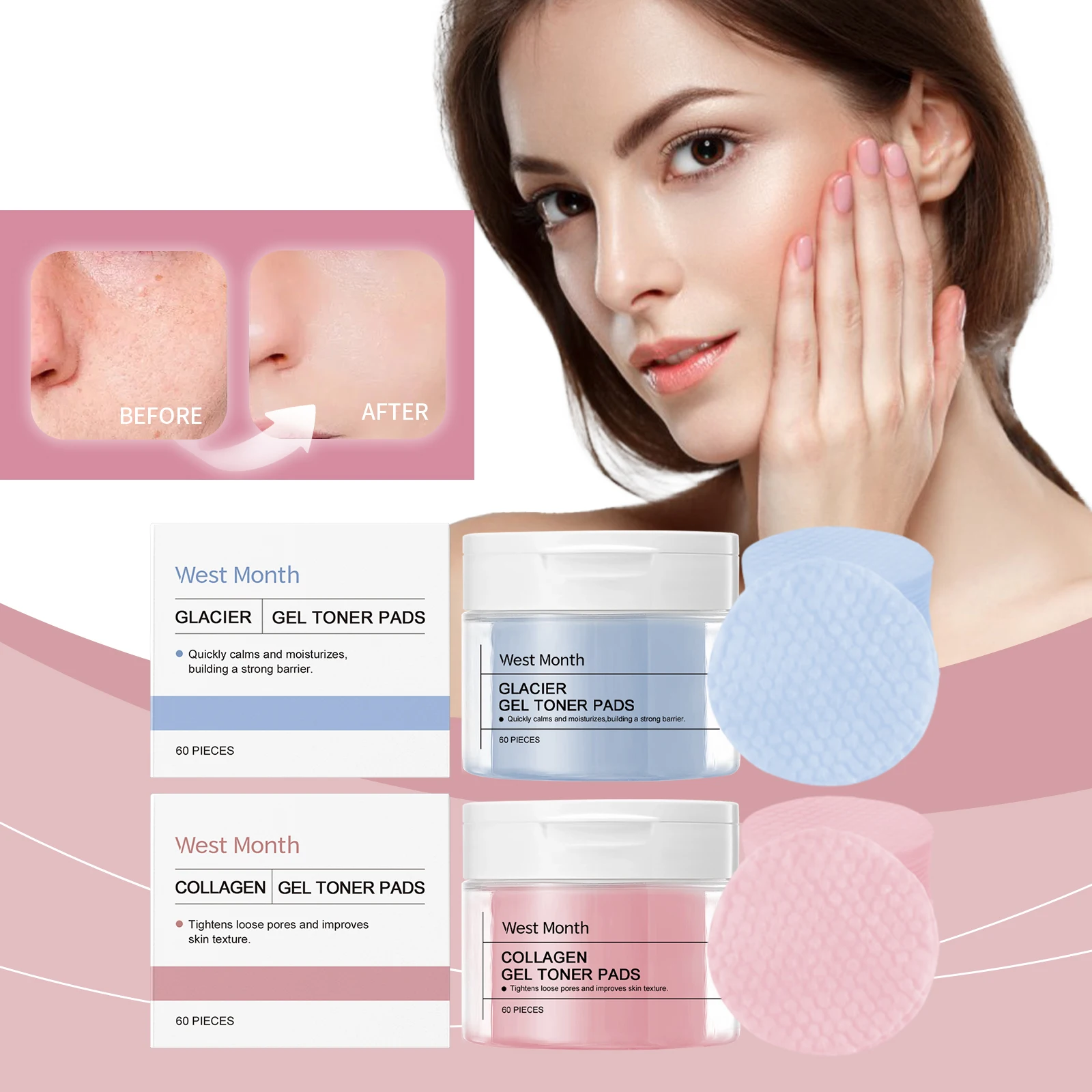 WEST MONTH Winter Collagen Gel Toner Pads ให้ความชุ่มชื้นอย่างล้ําลึก รู้สึกสบาย เพิ่มความยืดหยุ่นของผิว กระชับ