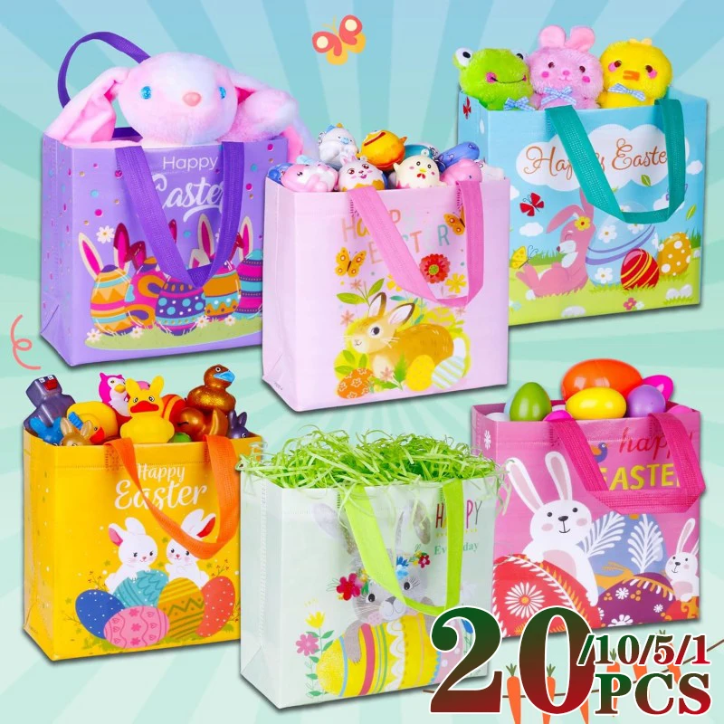 Bolsas de regalo no tejidas de 1 a 20 piezas, bolsas de mano con forma de huevo de conejito de Pascua, bolsas de regalo para fiestas, bolsas de almacenamiento de juguetes, bolsas de compras no tejidas ecológicas