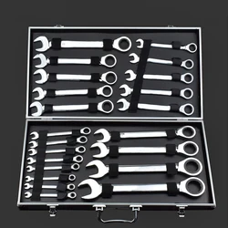 22pcs Set Fixed Double Head Ratchet Wrench 72 Gear Spanner Universal Wrench Kit with Aluminum Box Hand Tool Set Car Repair Tools