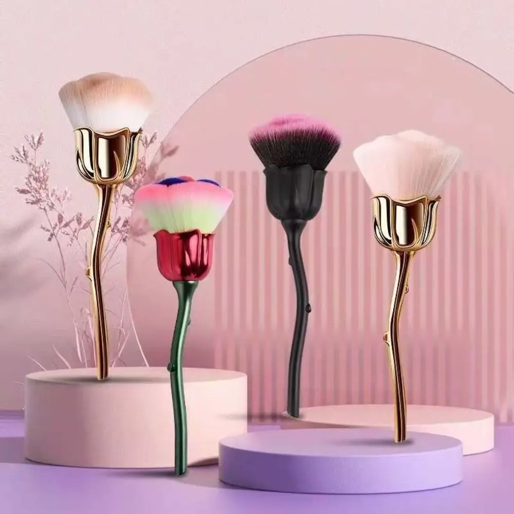 

Rose Flower Nail Art Dust Cleaner Brush Soft Fiber Creative Makeup Brush Cosmetic Tool Nylon Wool Foundation Brush Women