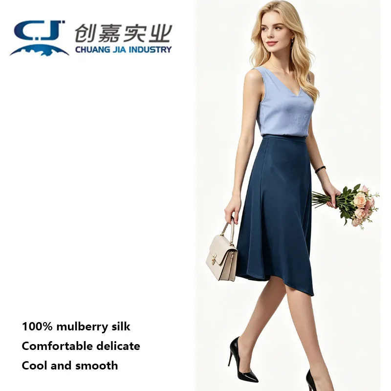

100% Mulberry Silk Ladies Skirt Wine Red Silk Satin Luster Medium Length High Waist Skirt Fashion Temperament Noble Women Dress