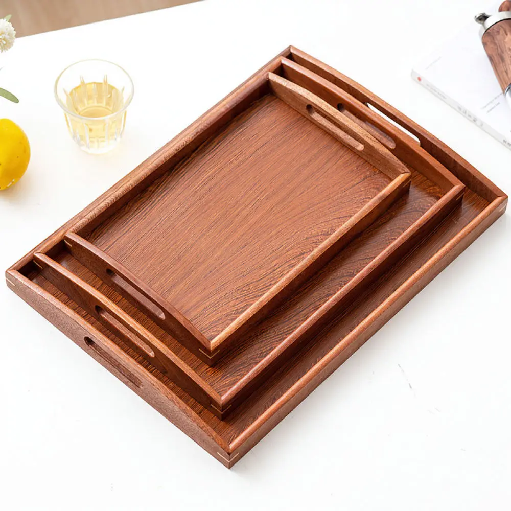 Decorative Wooden Serving Tray With Metal Handles For Tea Coffee Breakfast Platter Modern Home Decor Kitchen Storage