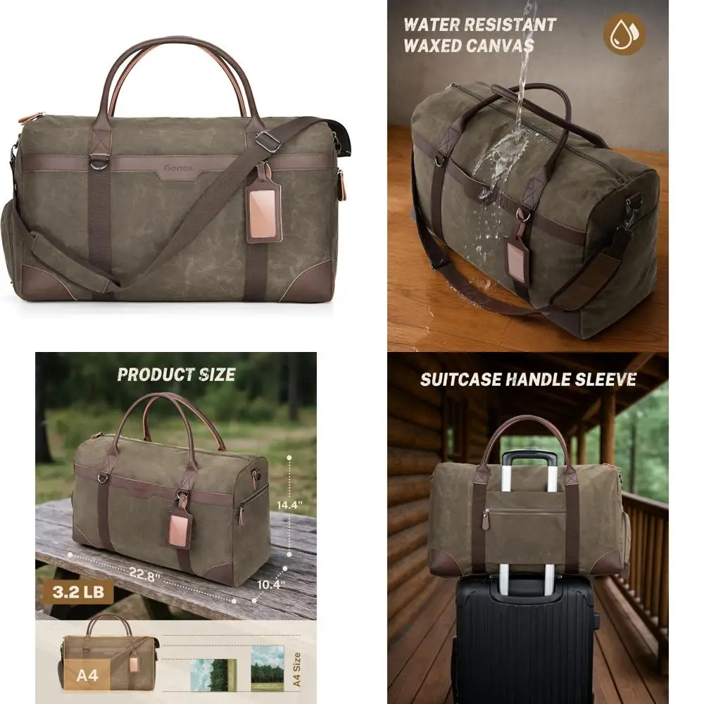 

Water-resistant Vintage 55L Travel Duffel Bag with Shoes Compartment and Luggage Tag for Weekend Trips