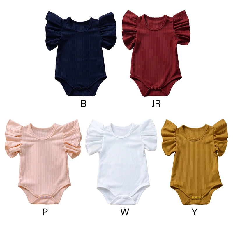 0-18month Newborn Baby Girls Ruffles Romper Summer Short Sleeve Jumpsuit Ribbed Knitted Romper Summer Clothes Outfits