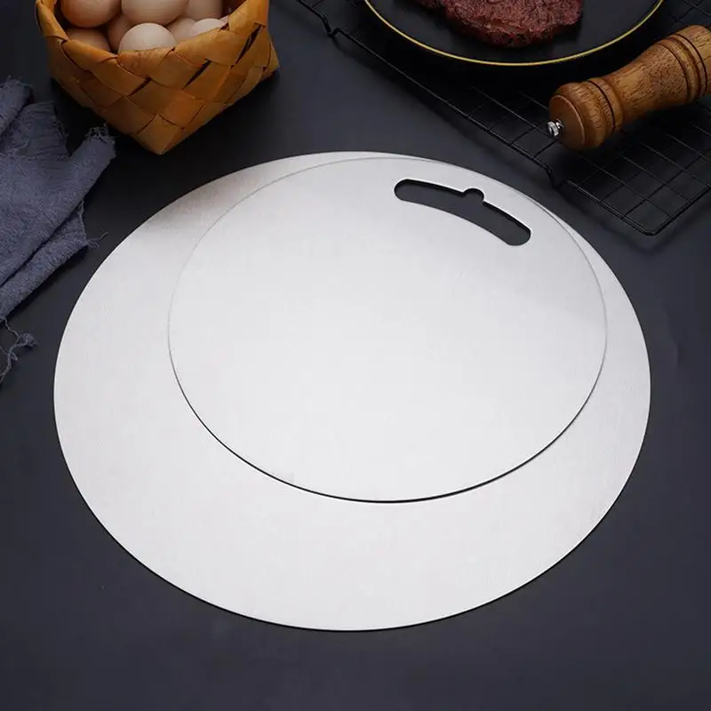 Double Sided Steel Chopping Board Stainless Dough Kneading Board Hangable Handle Round Steak Thawing Board For Fruits Cutting