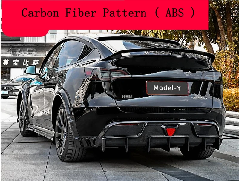 For Tesla Model Y 2020-2023 ABS Forging Carbon Bright Black Front Lip Rear Diffuser Body Side Skirt Wheel Eyebrow Kit Spoiler