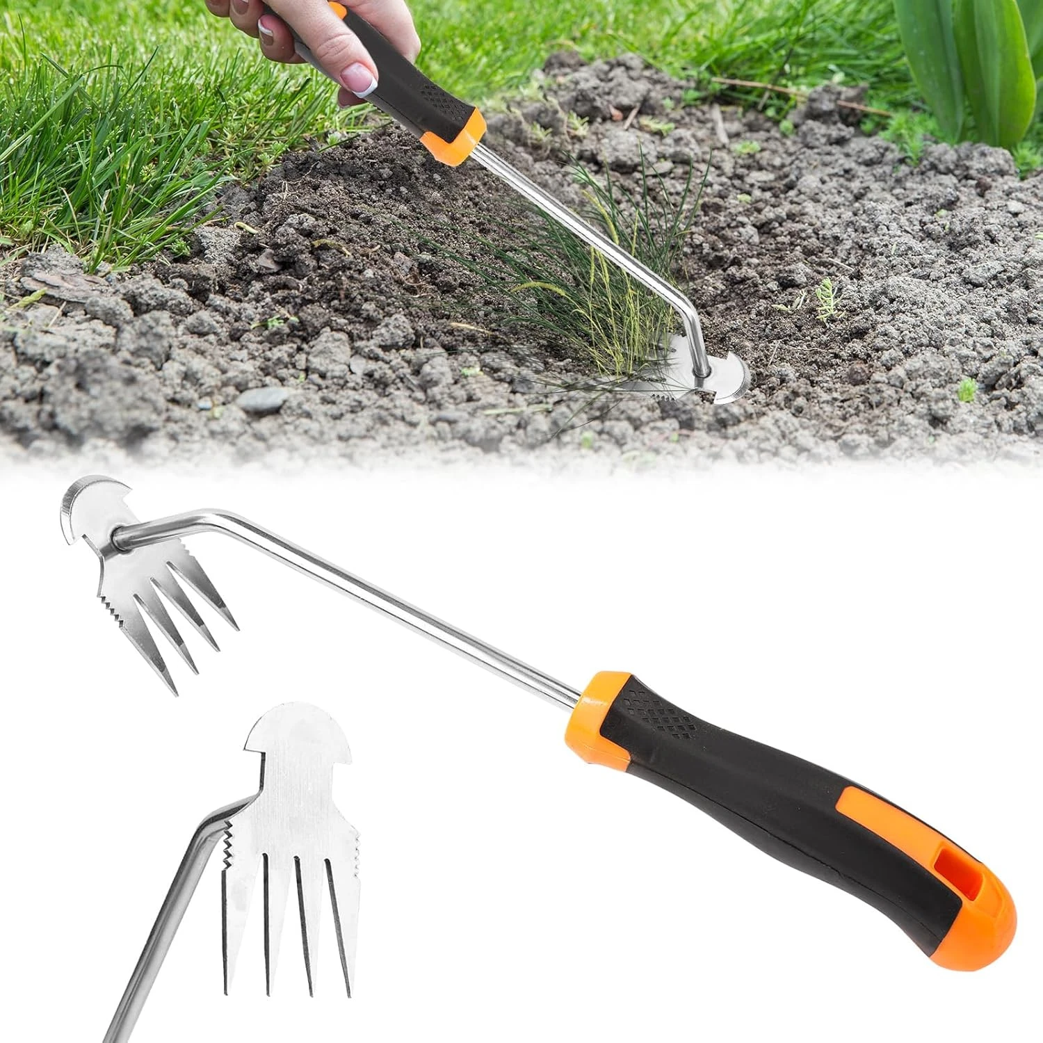 

2pcs New Artifact Uprooting Weeding Tool, 4 Teeth Manual Weed Puller Portable Weed Pulling Tool with Rubber Handle Hand Weeder R