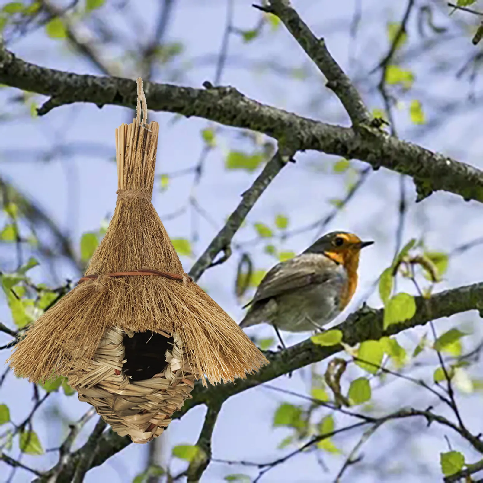 手織り天然草わらハチドリの巣屋外装飾家ペットの寝室庭パティオ芝生リビング場所アクセサリー